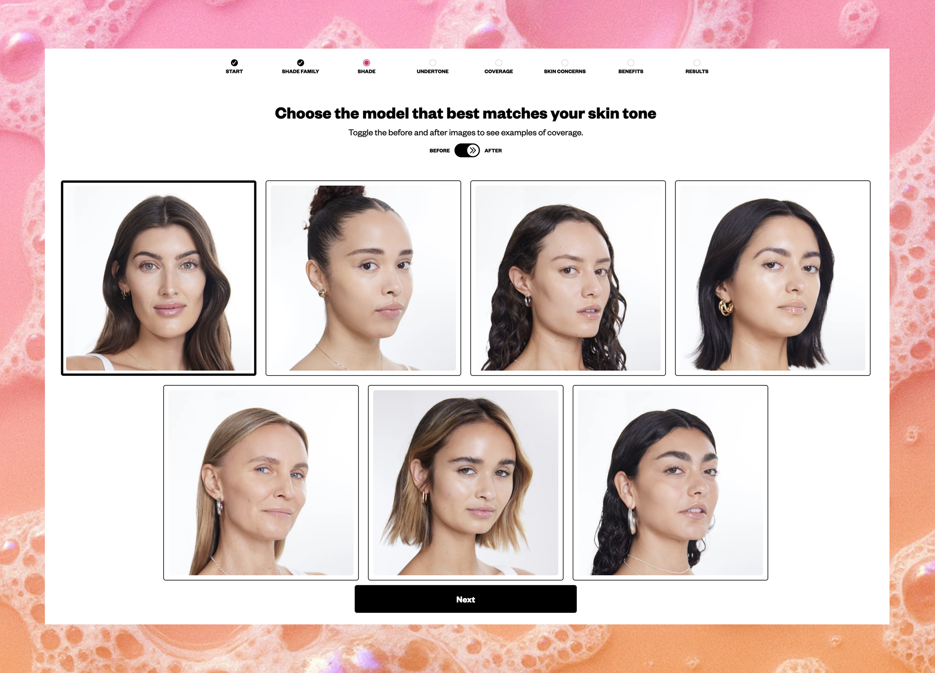 Kosas Shade Finder · model-picker step