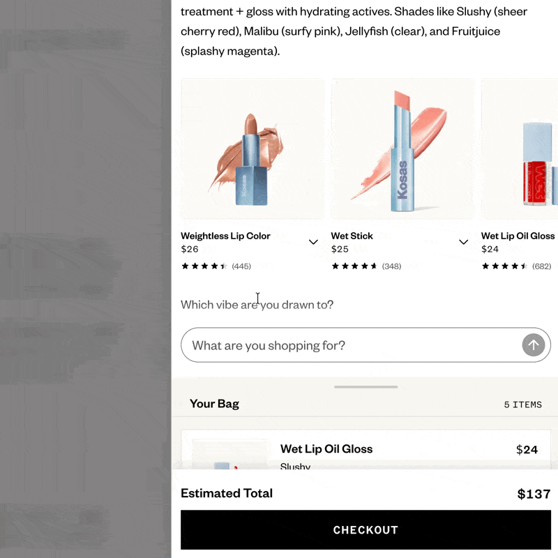 Tapping a product card adds it to the bag with optimistic reconciliation